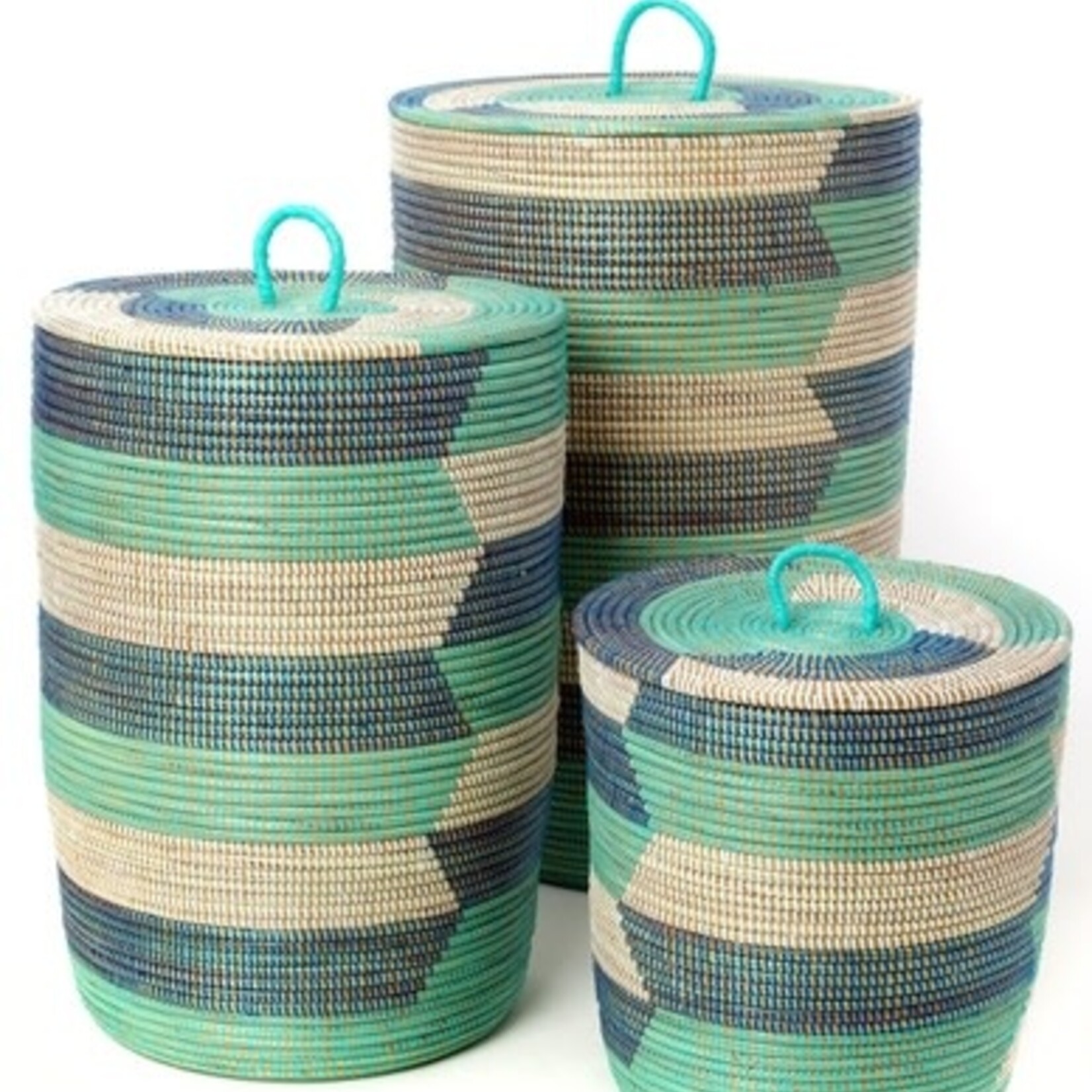 Swahili African Modern Blue Sahara Hamper Basket Large, Senegal