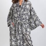 Sevya Handmade Cotton Kimono Robe--Black and White Paisley, India