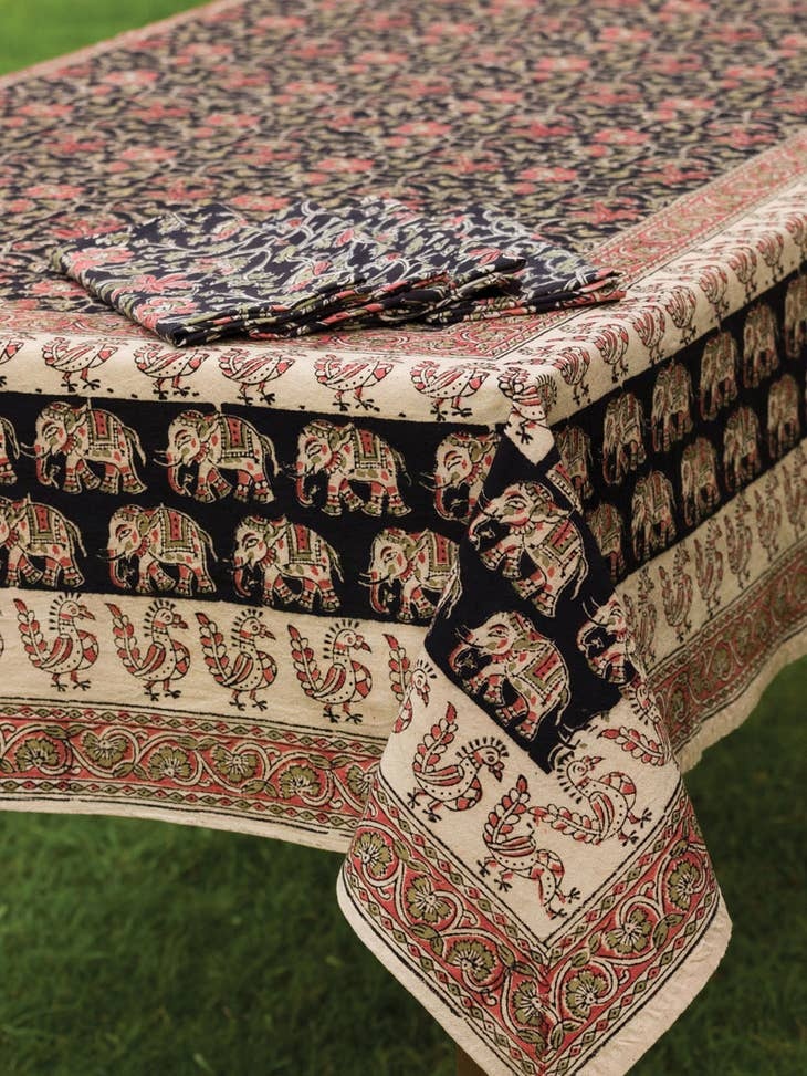 Elephant Kalamkari Tablecloth, India Brandon Ten Thousand Villages