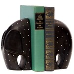 Swahili African Modern Black Polka Dot Soapstone Elephant Bookends, Kenya