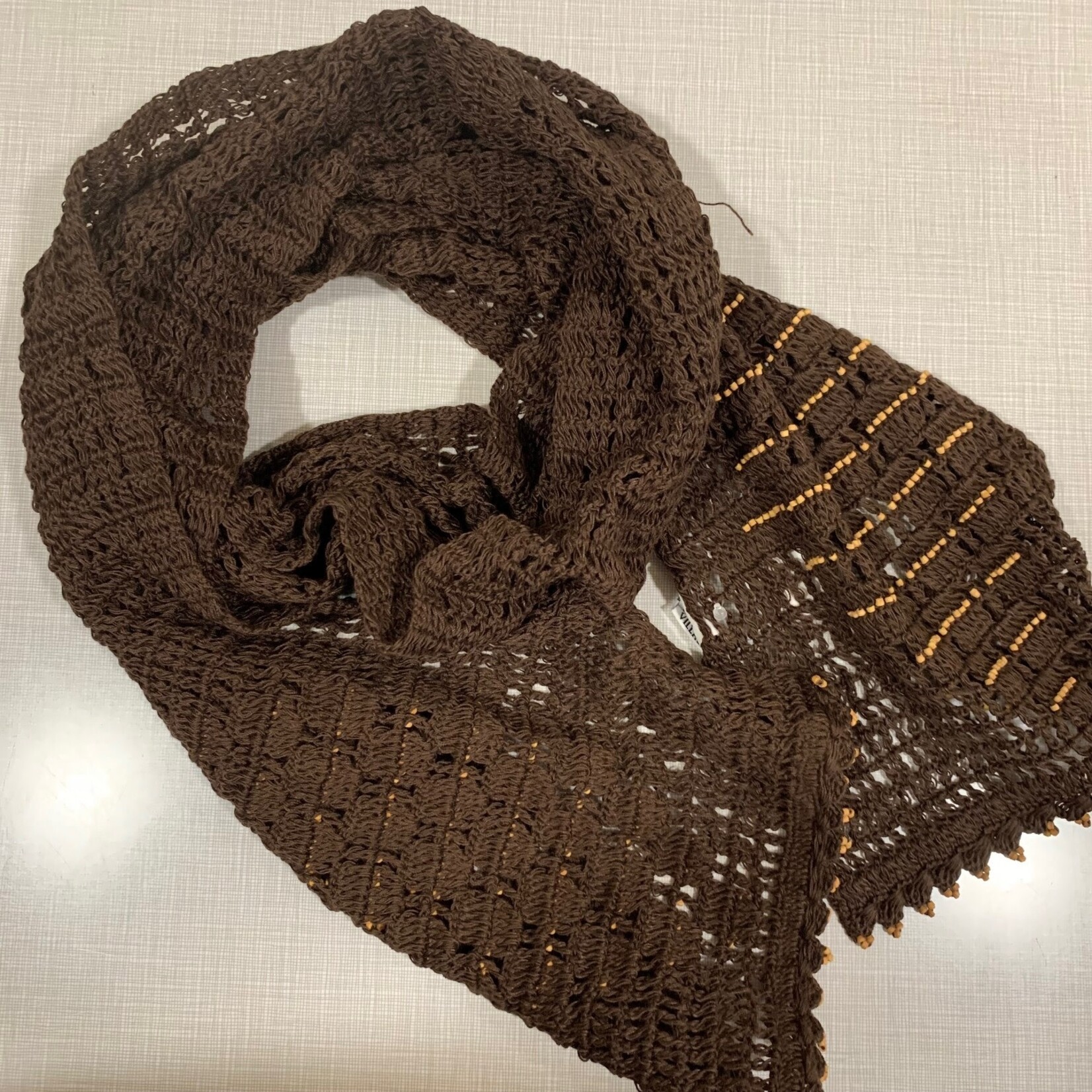 Ten Thousand Villages Brown Scarf with Beads,  Bangladesh