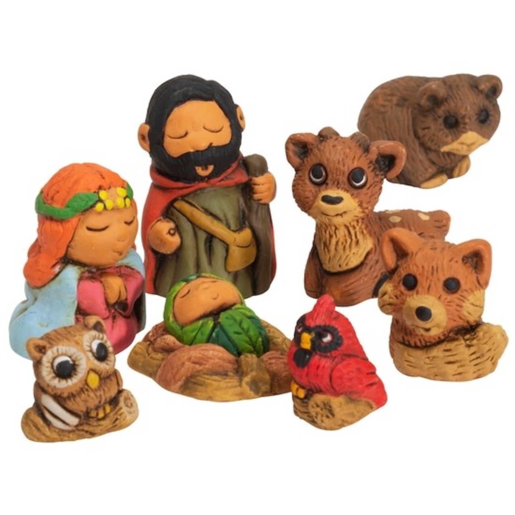 Lucuma Woodsy Mini Nativity Set of Nine, Peru