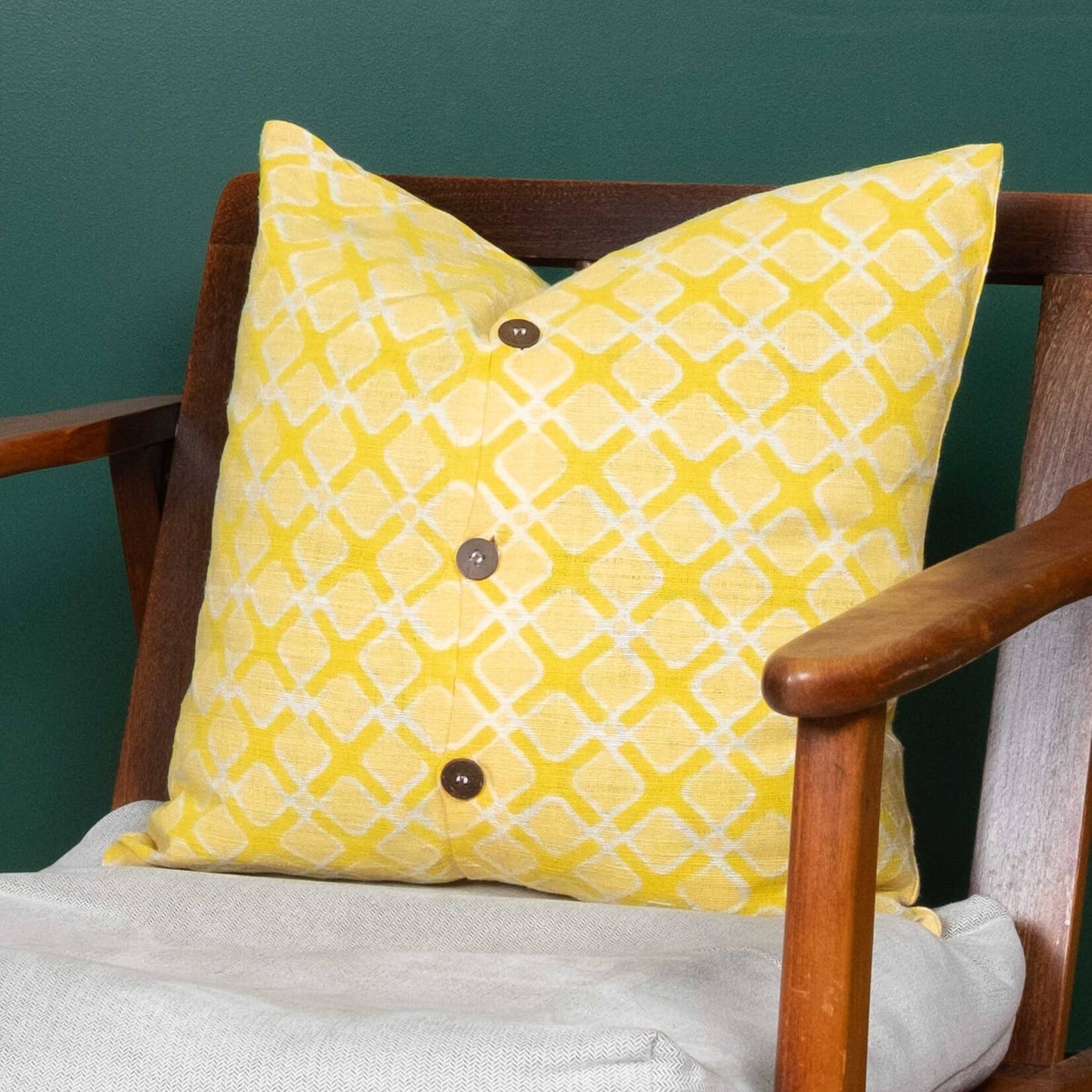 Sobremesa Yellow Petal Silk Cushion Cover Square, India