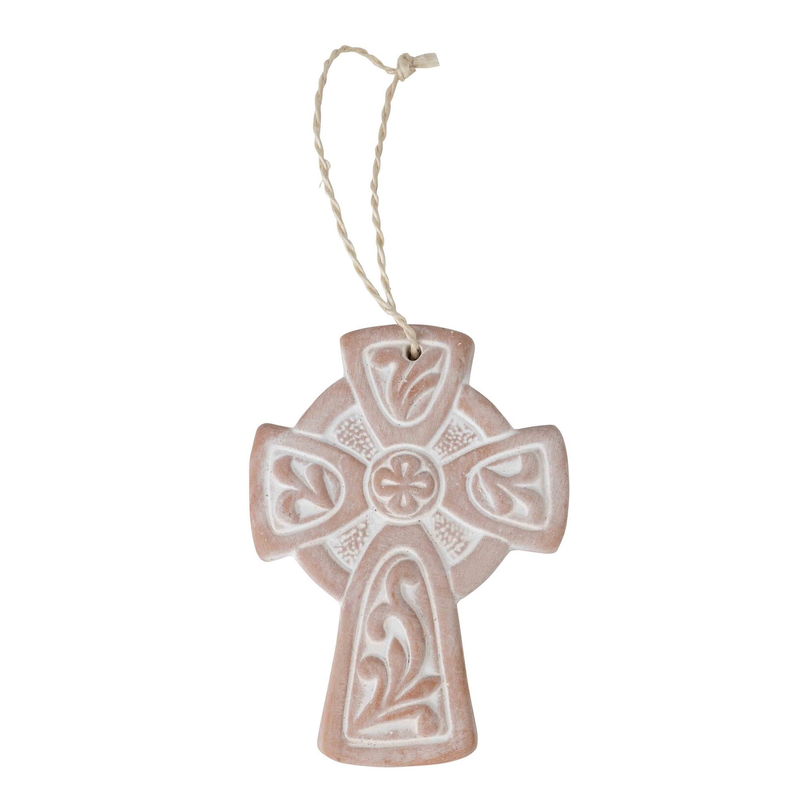Ten Thousand Villages USA Fleurish Terracotta Celtic Cross Ornament