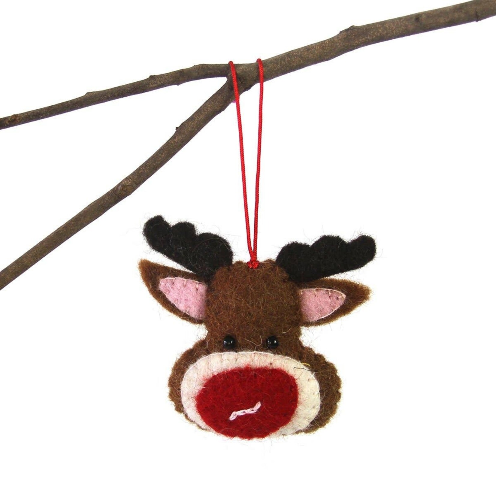 Global Crafts Christmas Rudolph Felt Ornament, Nepal