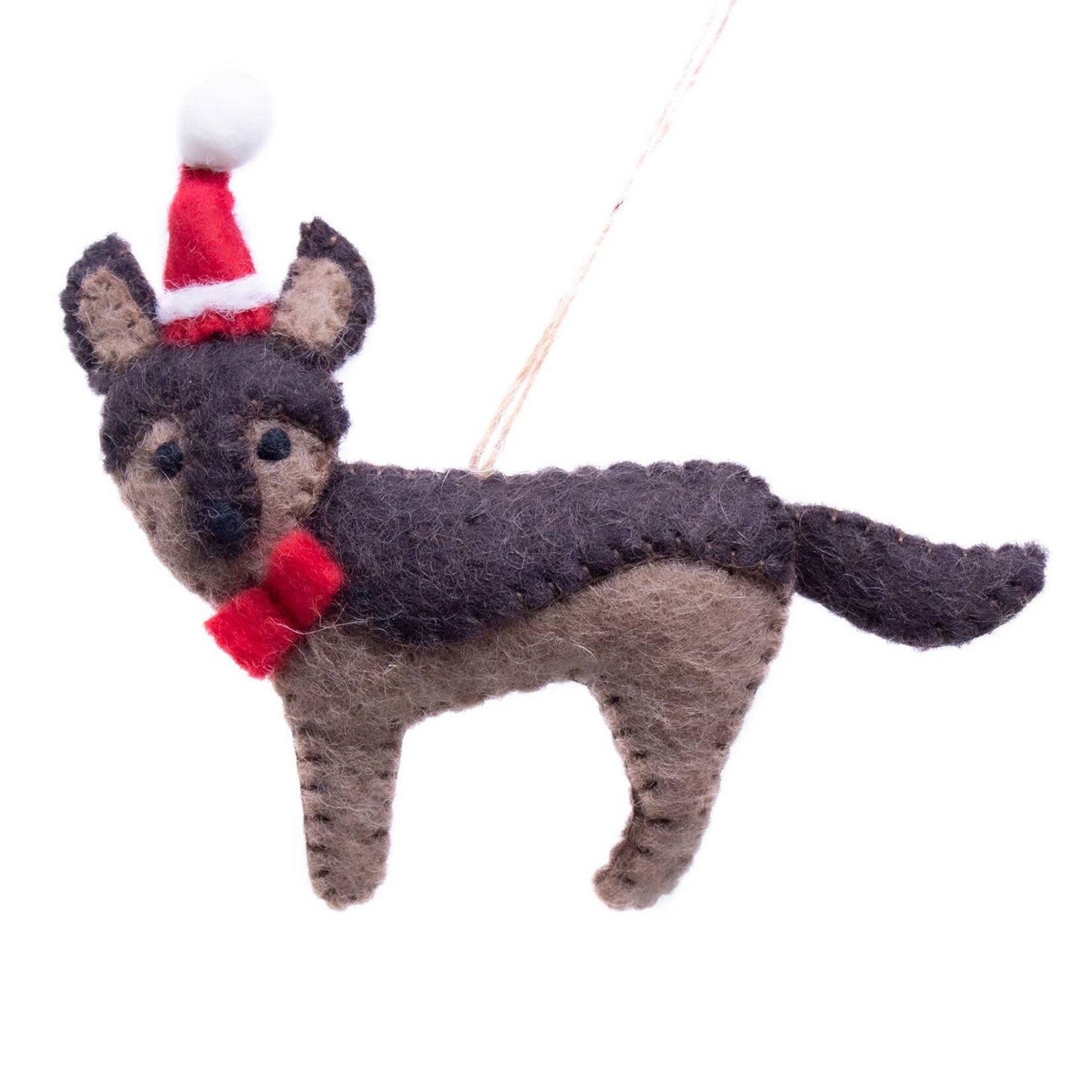 Global Crafts German Shepherd Santa Handmade Felt Ornament, Nepal