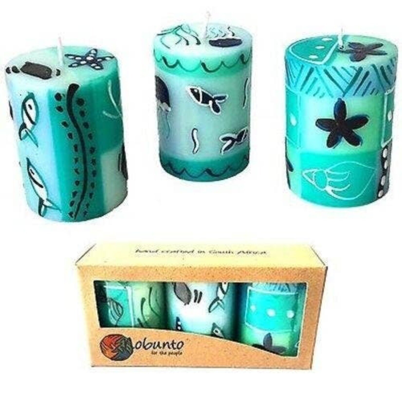 Global Crafts Hand Painted Votive Candles Set of 3 - Samaki Design, South Africa