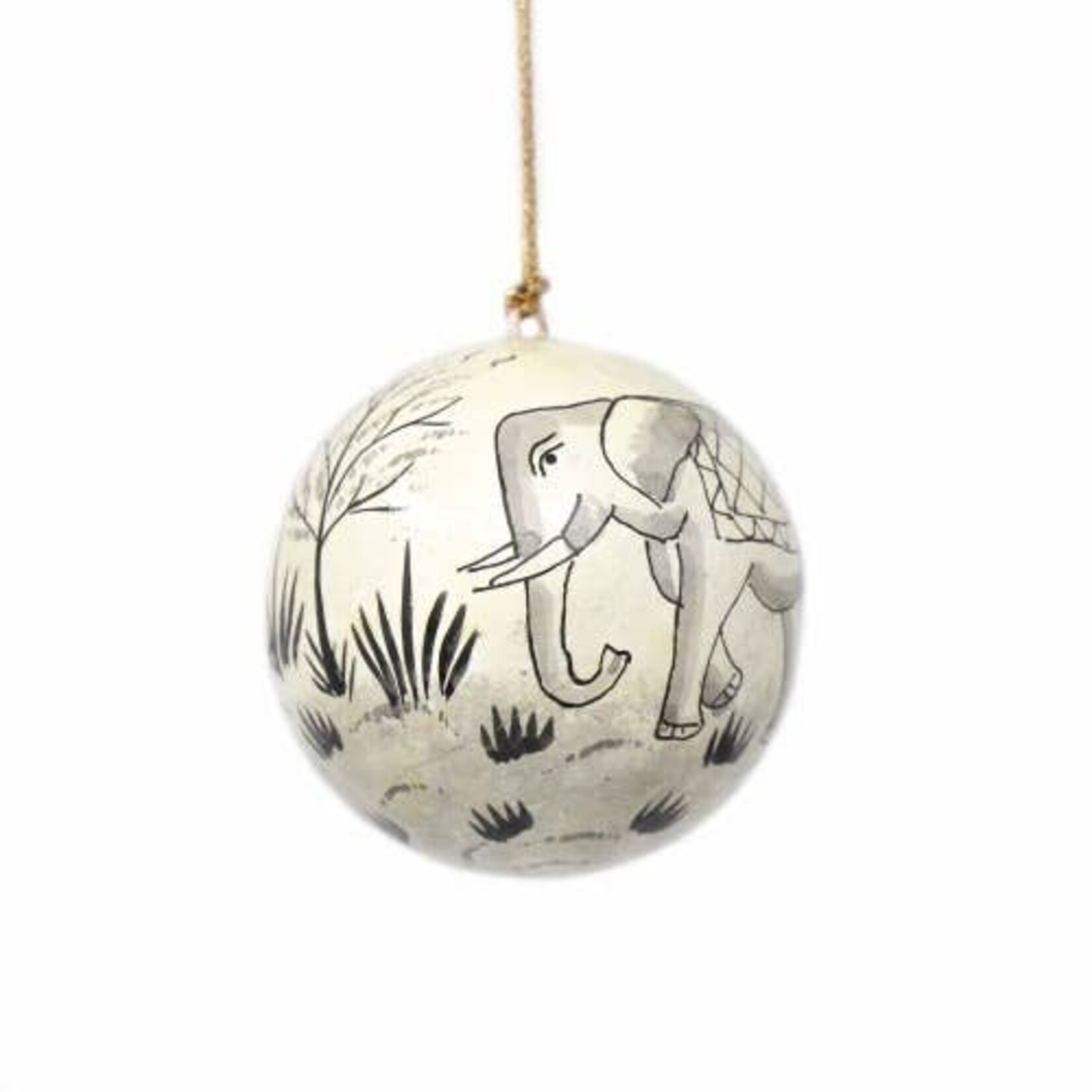 Global Crafts Handpainted Elephant Ball Ornament, India