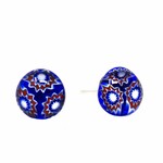 Ten Thousand Villages USA Round Glass Stud Earrings, Blue Flower, Chile