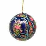 Global Crafts Coral and Blue Floral Handpainted Ball Ornament, India