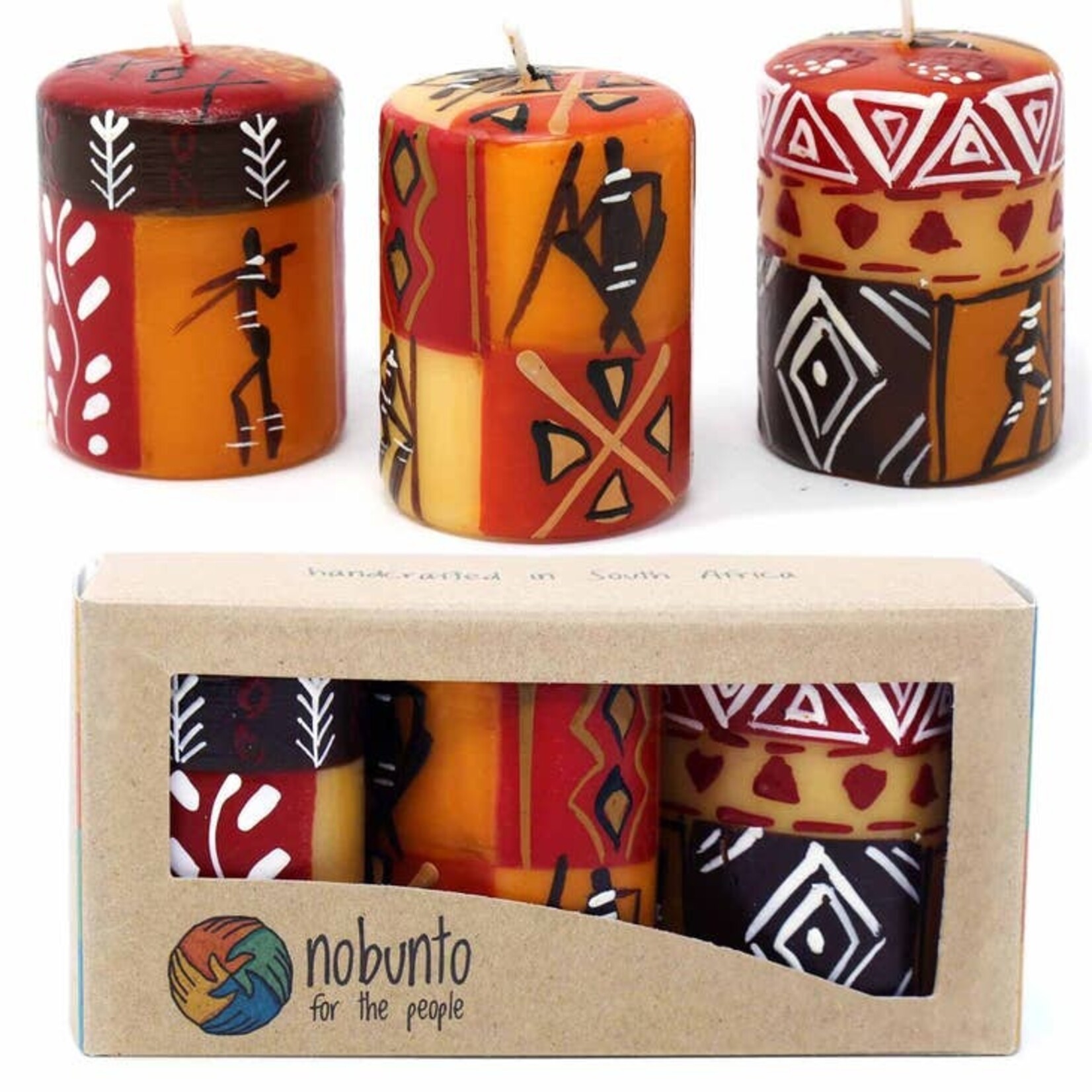 Global Crafts Hand Painted Votive Candles Set of 3 - Damisi Design, Set of 3, South Africa