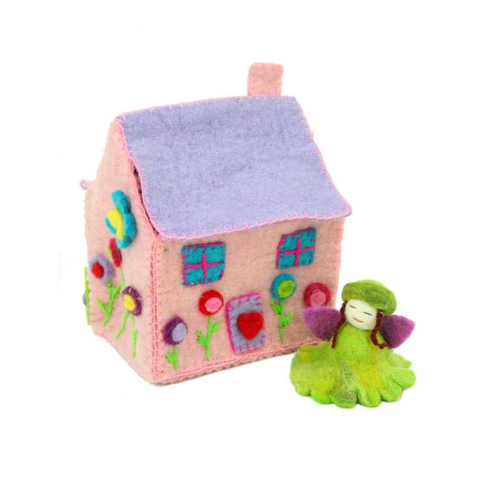 Global Crafts Handcrafted Pink Felt Fairy House, Nepal