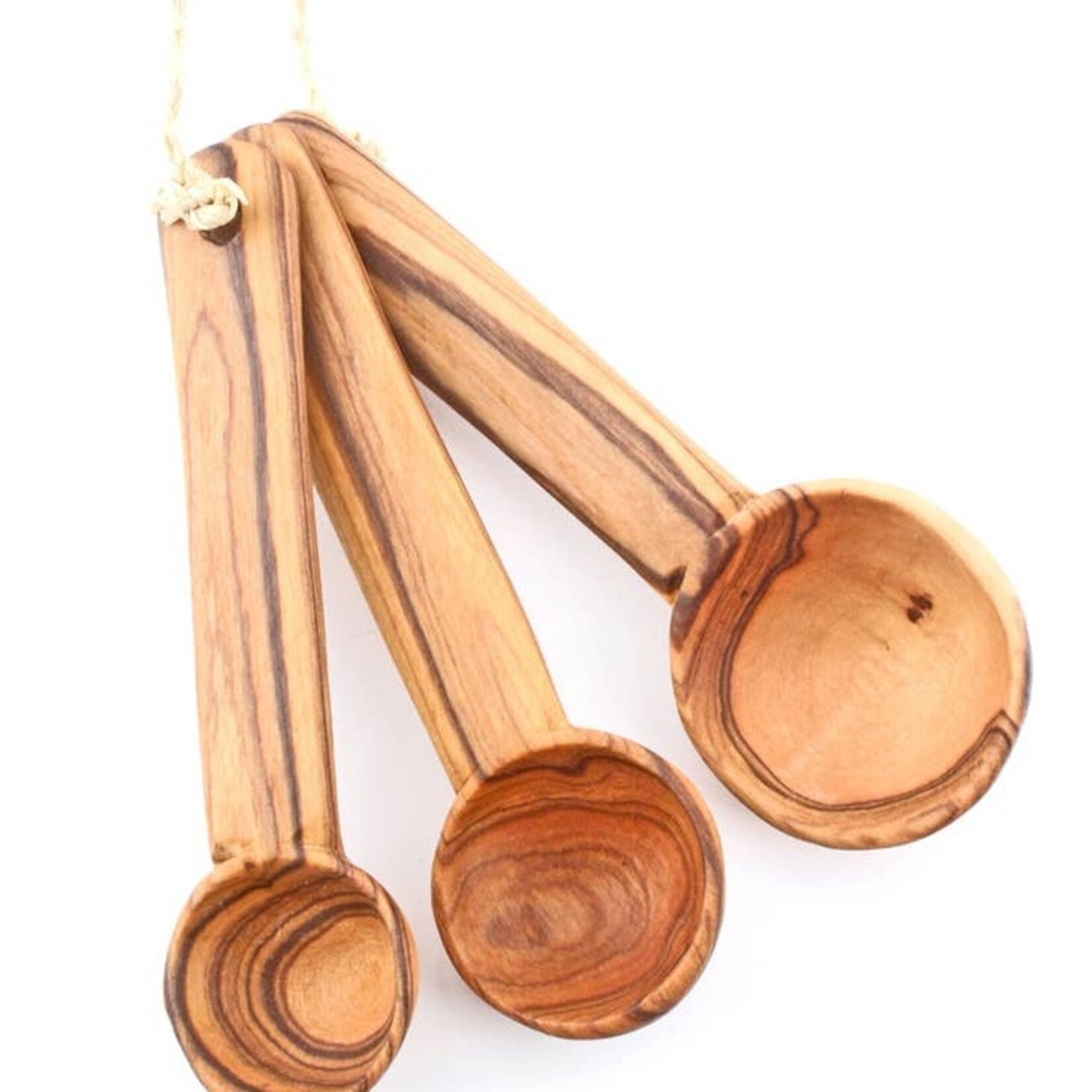 Swahili African Modern Set of 3 Wild Olive Wood Measuring Spoons, Kenya