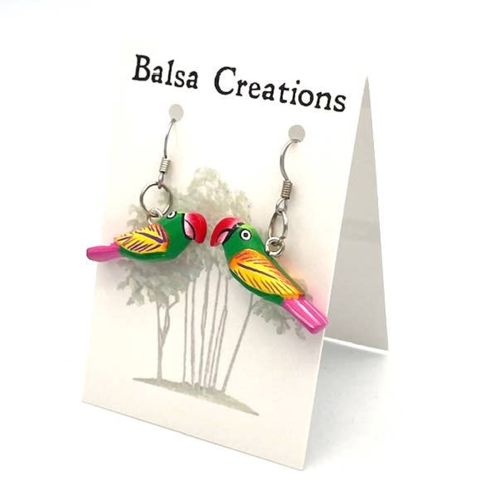 Women of the Cloud Forest Green Macaw Balsa Earrings, Nicaragua