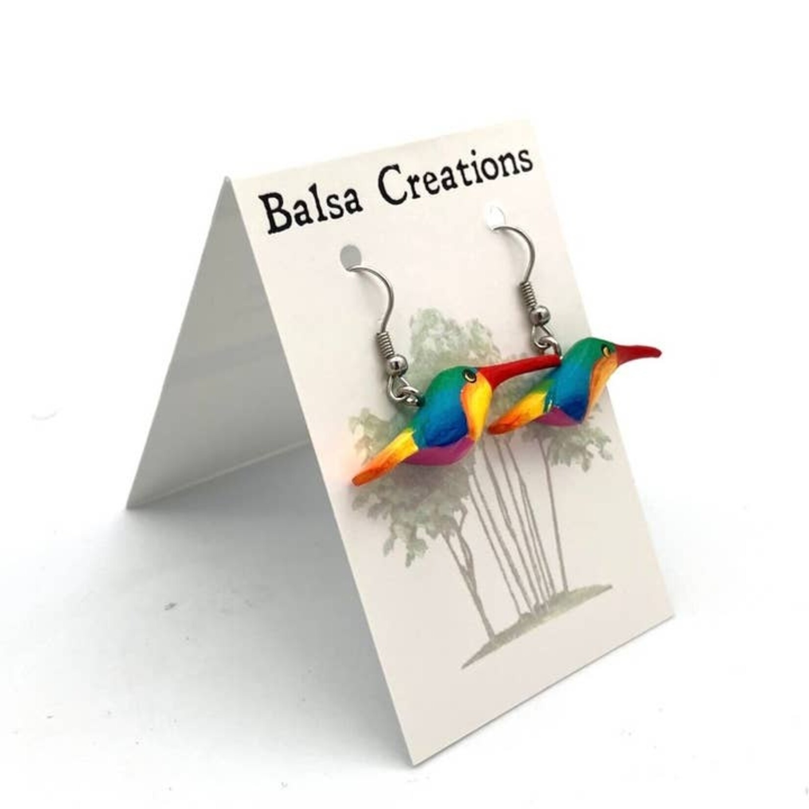 Women of the Cloud Forest Whimsical Hummingbird Balsa Earrings, Nicaragua