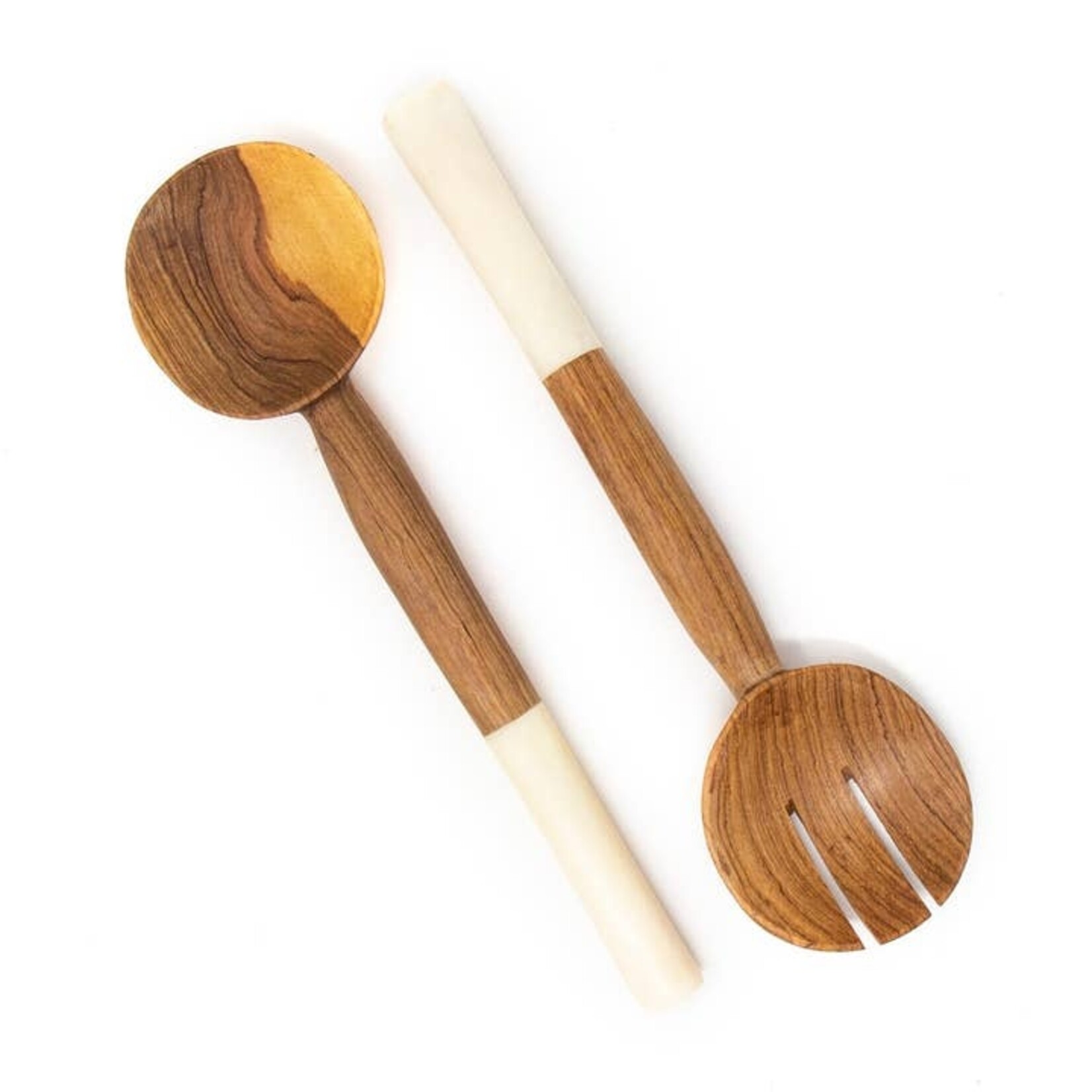 Global Crafts Olive Wood Salad Servers with White Bone, Kenya