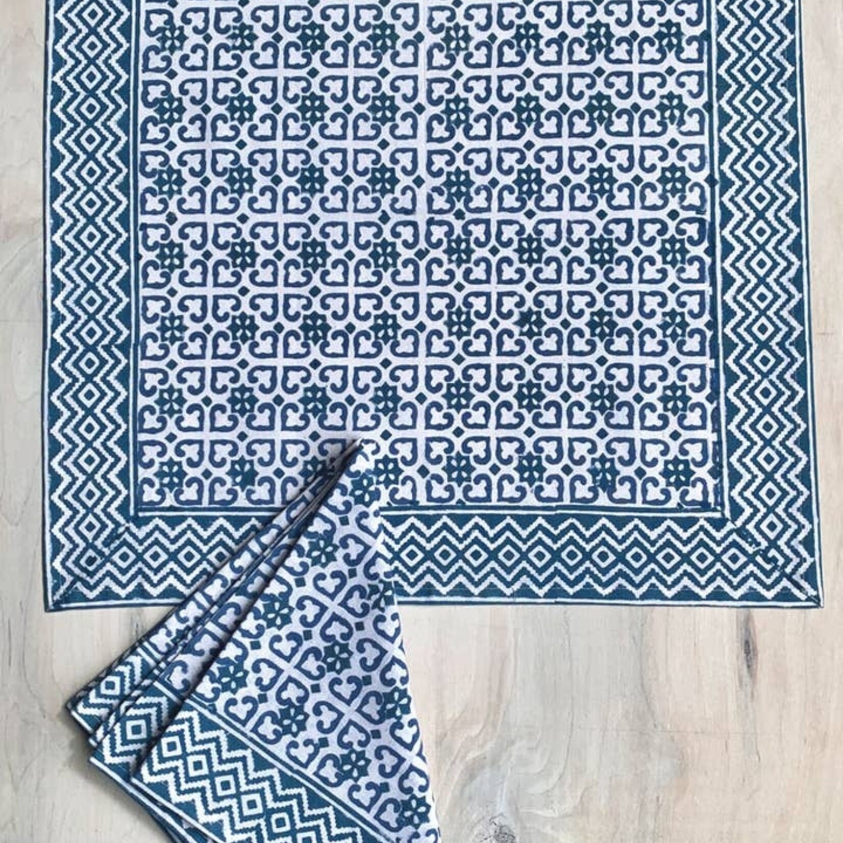 Sevya Handmade Blue Geometric Napkin, India