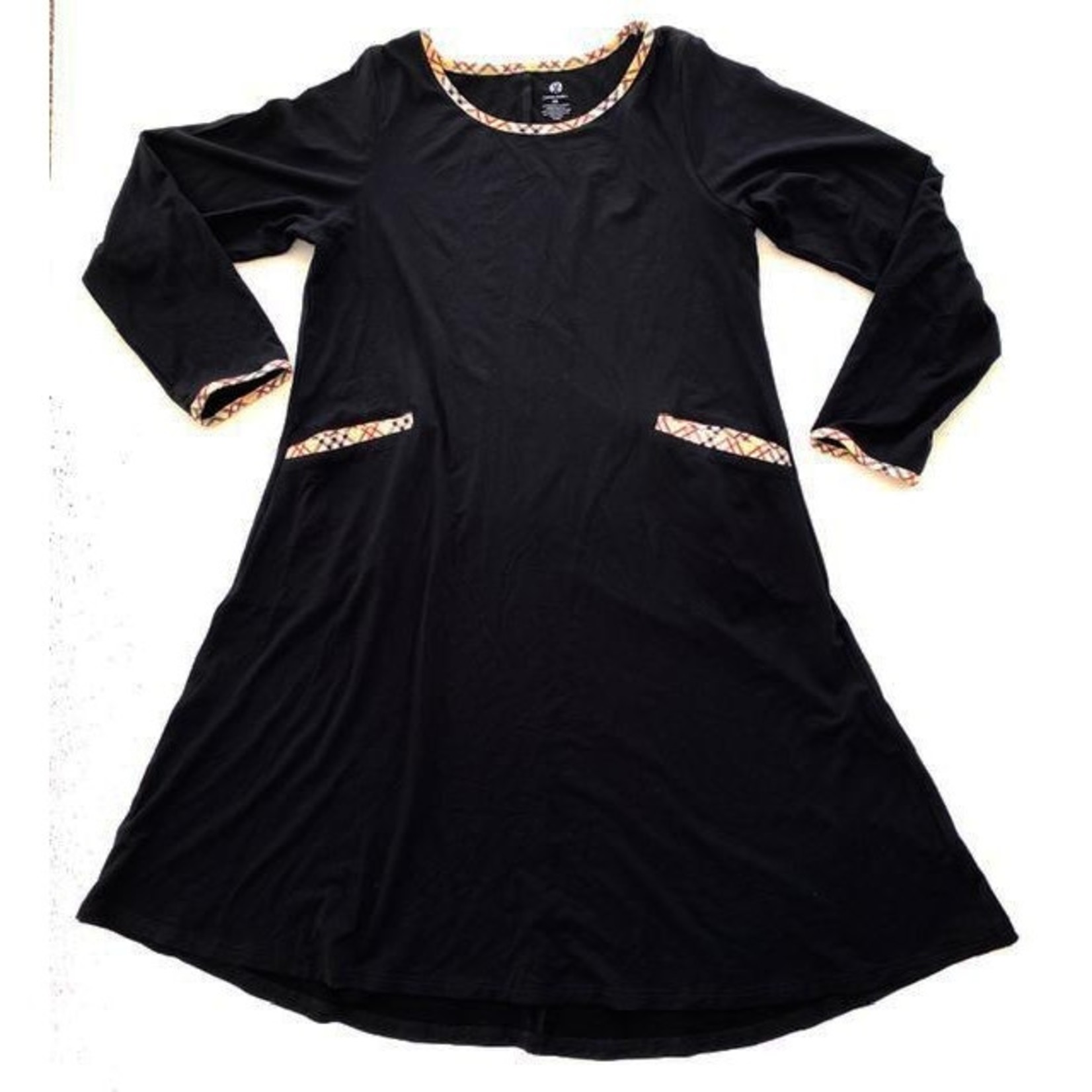 Charlie's Project Black L/S Dress w/Plaid Trim & Pockets