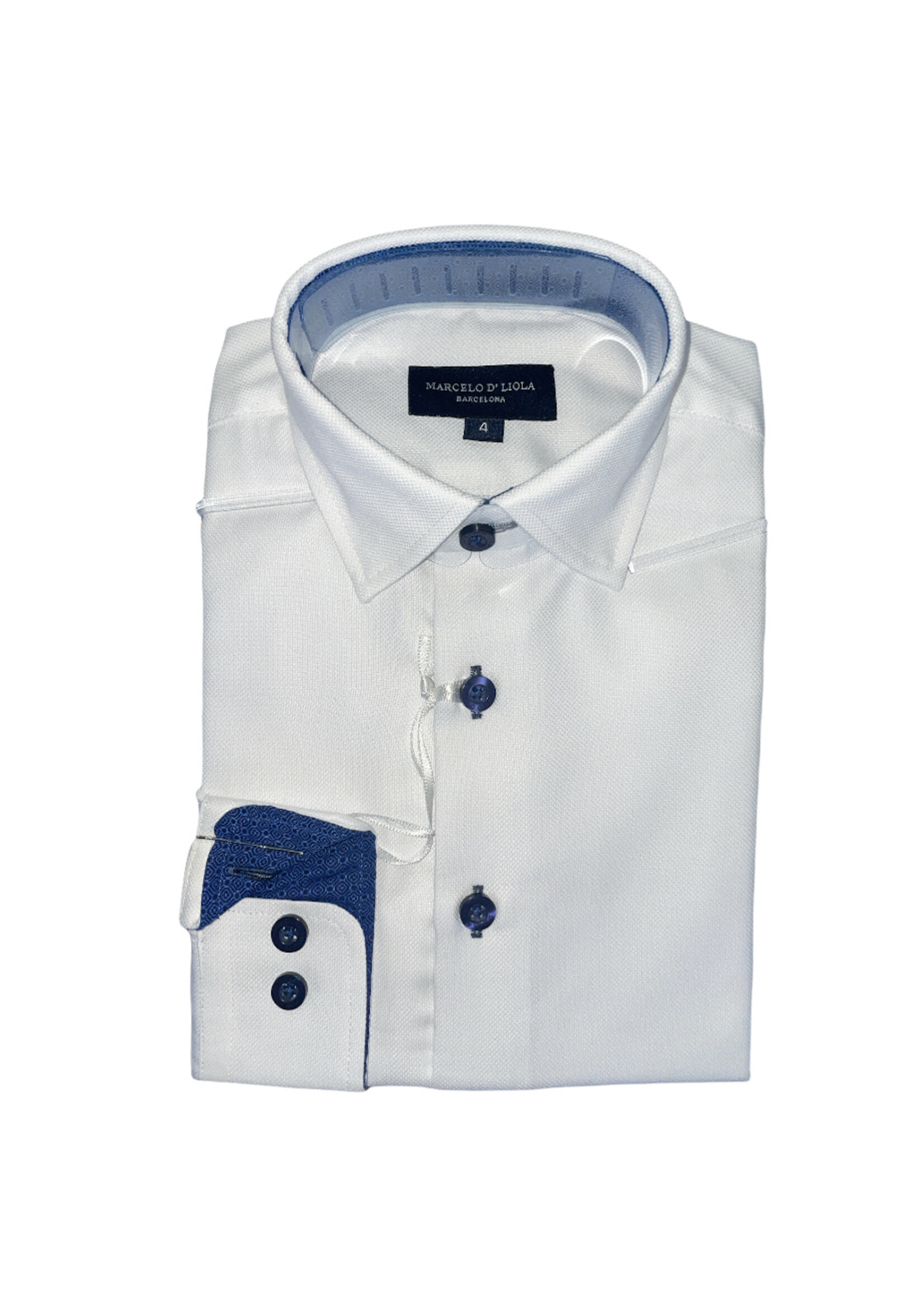 Marcelo D'Liola White w/Navy Contrast Cuff L/S Shirt
