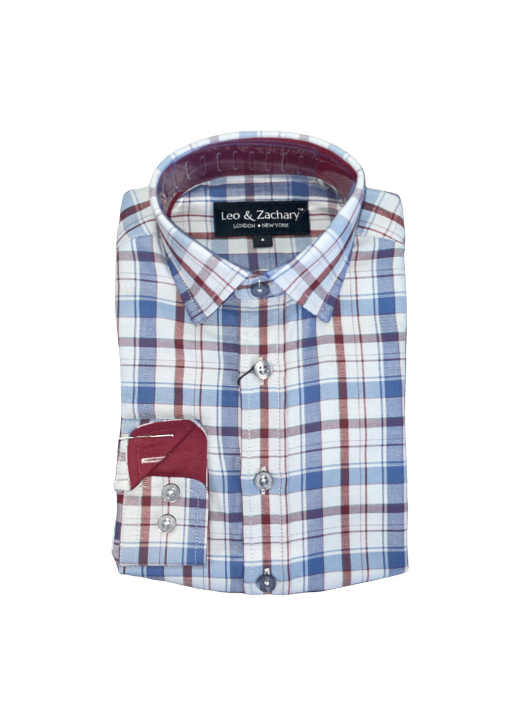Leo & Zachary Grey/Stone/Deep Red Plaid L/S Shirt