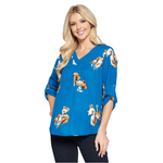 Star Motherhood Turquoise w/Rust Floral 3/4 Sleeve Maternity V-Neck Blouse