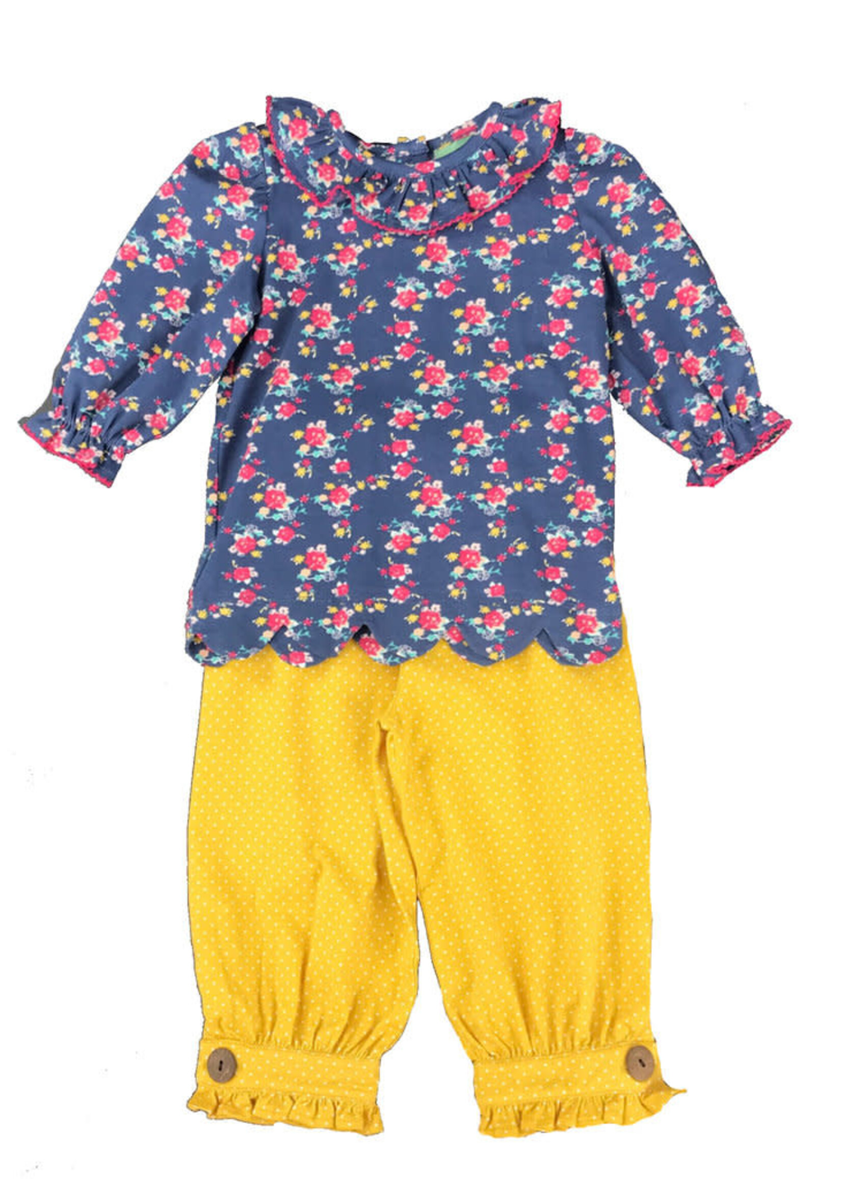 Sage & Lilly Navy Floral Scallop Top w/Mustard Pant Set