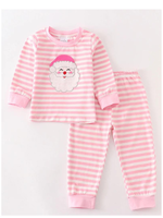 Honeydew Pink Stripe Santa Applique Pajamas Set