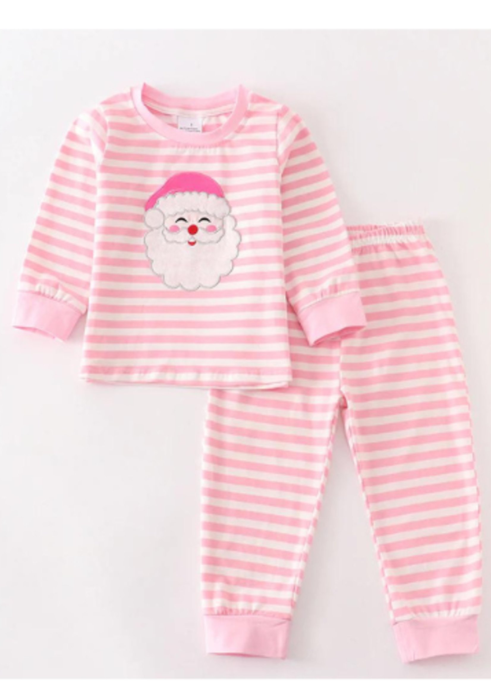 Honeydew Pink Stripe Santa Applique Pajamas Set