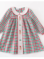 Honeydew Red and Green Plaid Gingerbread Applique Smocked Dress