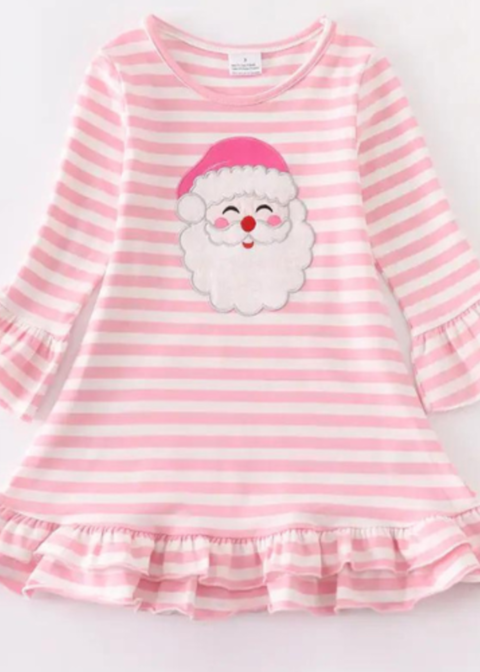 Honeydew Pink Stripe Santa Applique Ruffle Dress