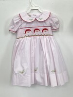 Marco & Lizzy Santa Face Smocked Pink Dress
