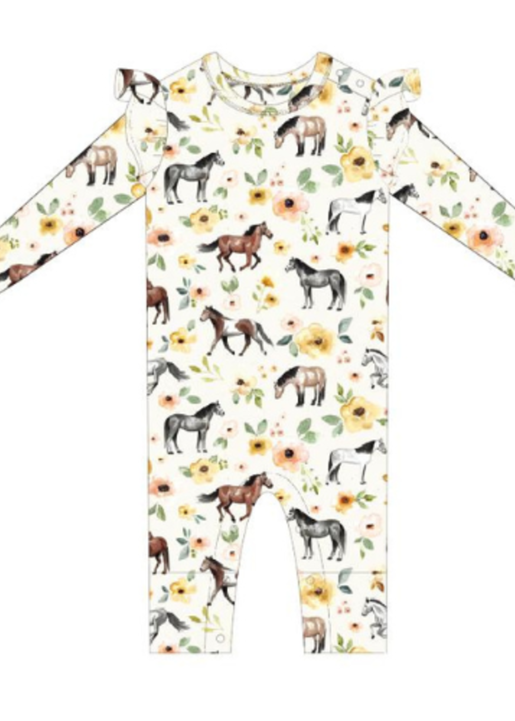 Charlie's Project Horses and Flowers Bamboo Ruffled Romper