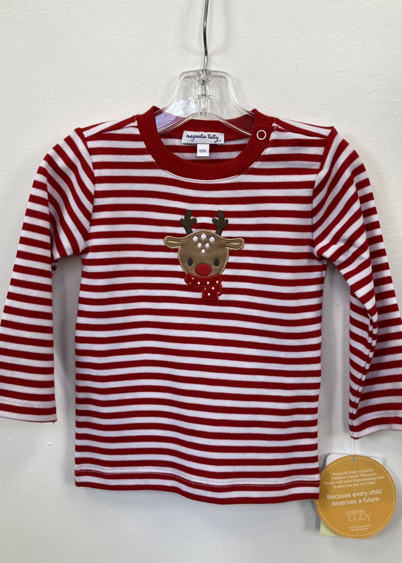 Magnolia Baby Red/White Striped Shirt w/Reindeer