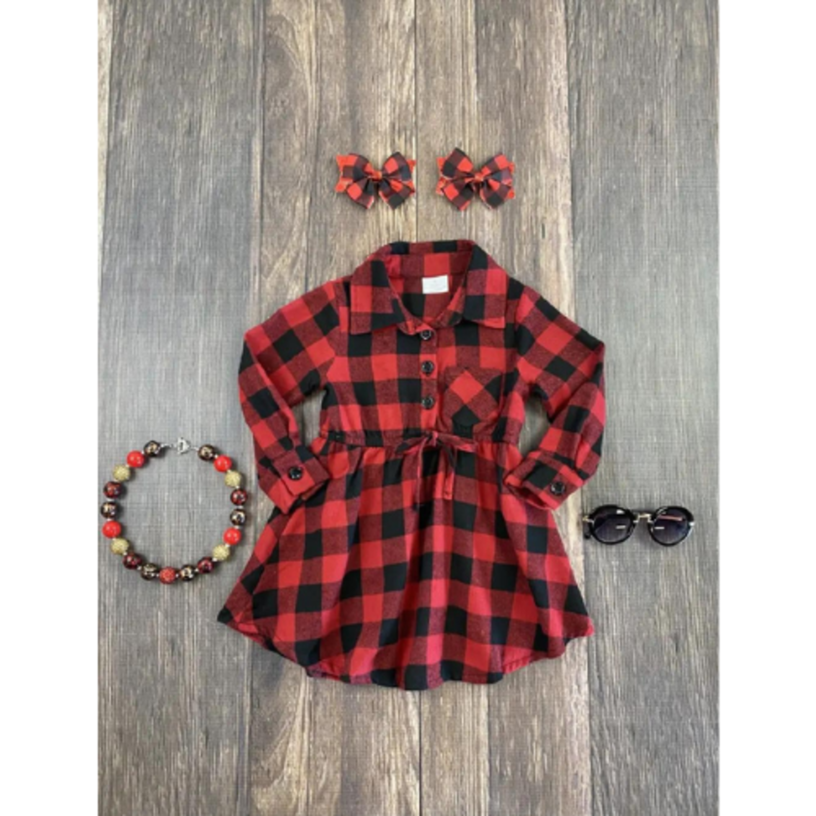 The Hair Bow Company Girl's Red/Black Buffalo Plaid Flannel Tunic