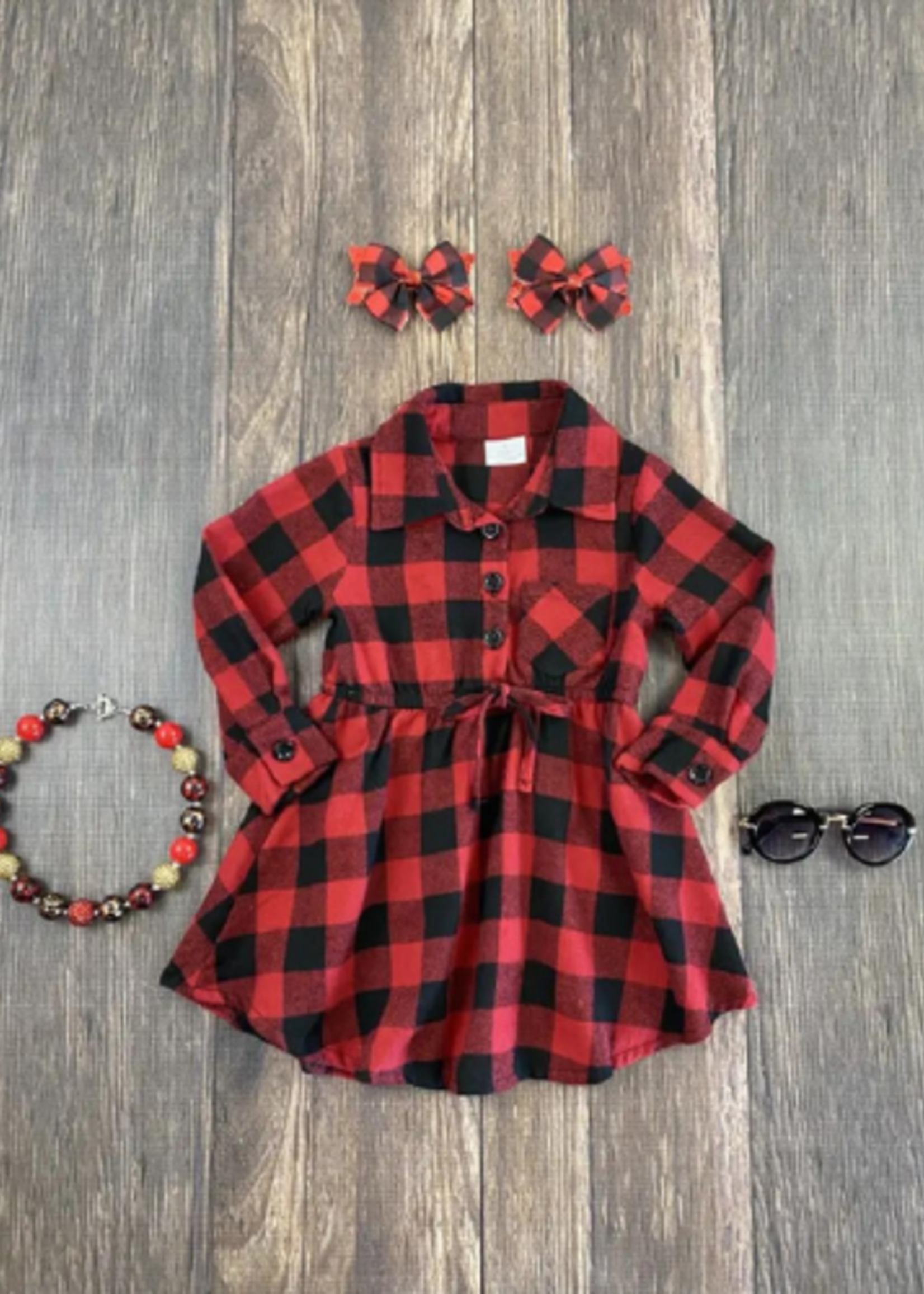 The Hair Bow Company Girl's Red/Black Buffalo Plaid Flannel Tunic