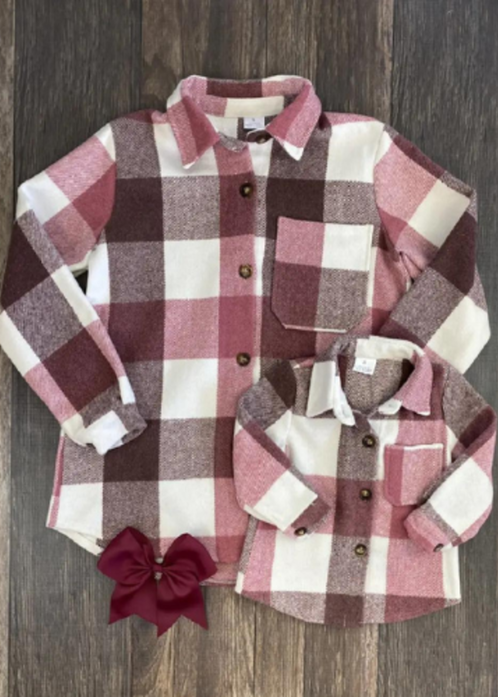 The Hair Bow Company Pink Plaid Women's Flannel Shacket