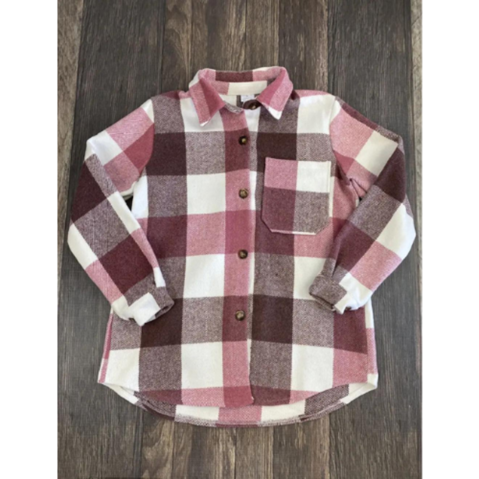 The Hair Bow Company Pink Plaid Women's Flannel Shacket