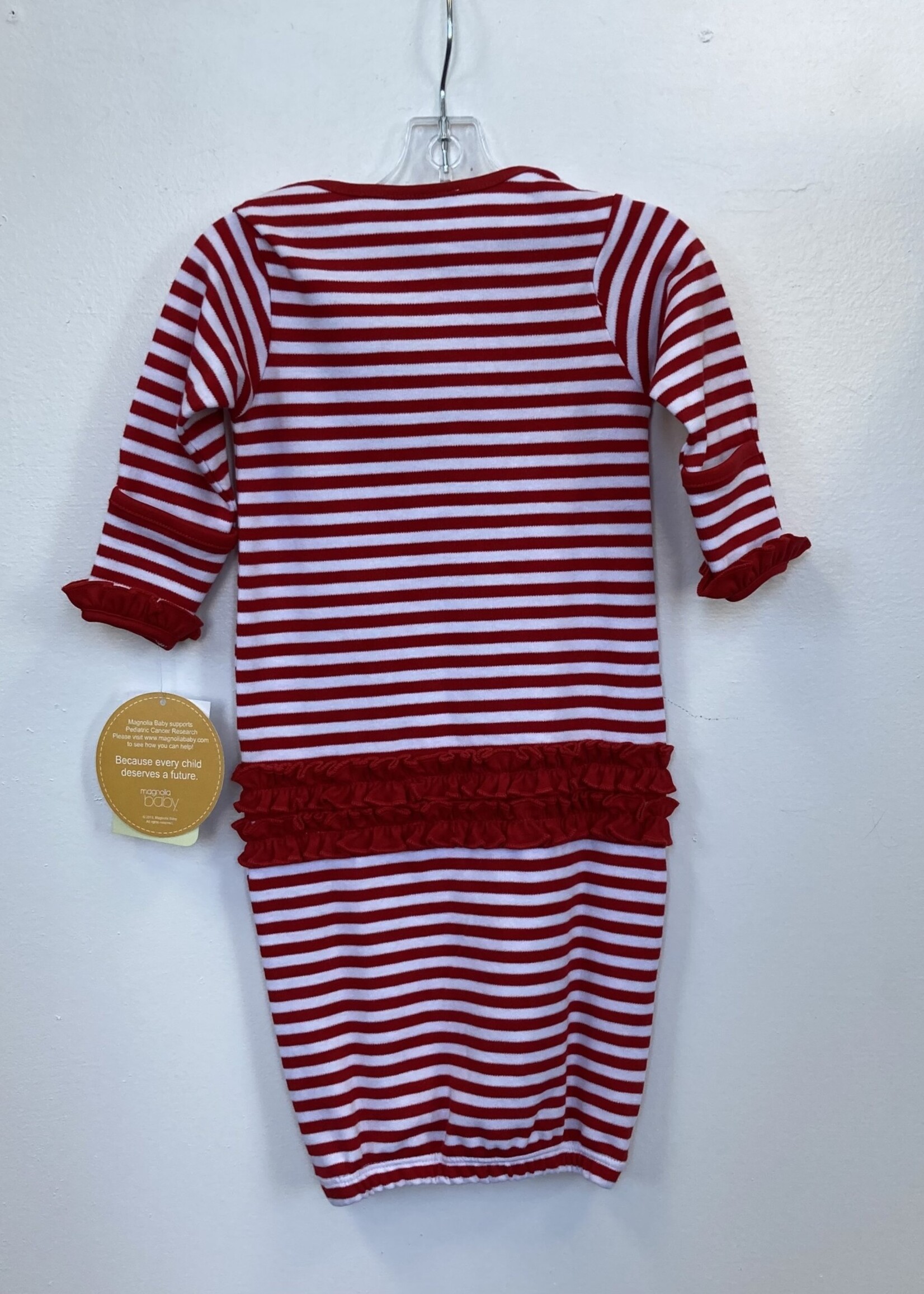 Magnolia Baby Red/White Striped Ruffle Gown w/Reindeer