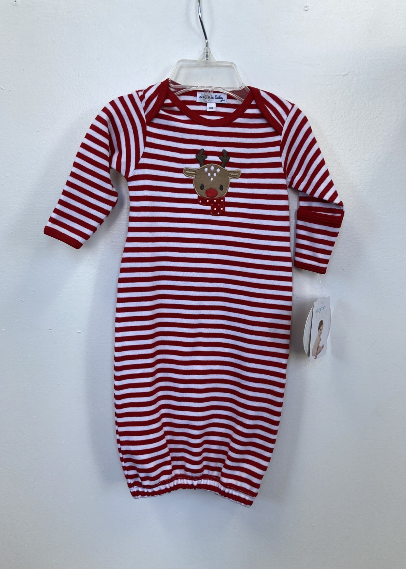 Magnolia Baby Red/White Striped Gown w/Reindeer NB