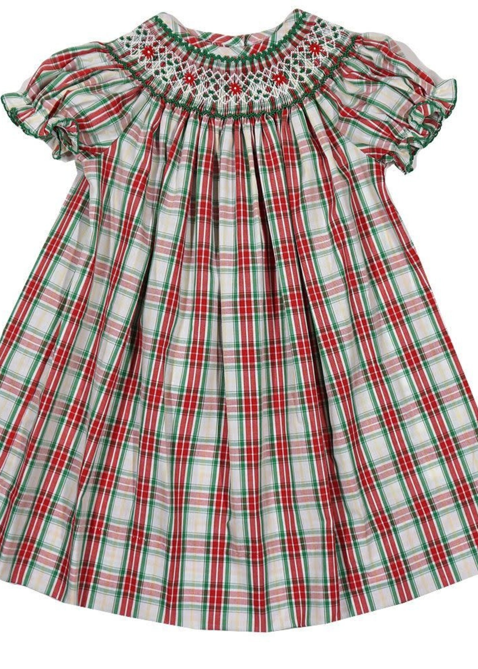 Lulu Bebe Green/Red Plaid  Smocked Bishop