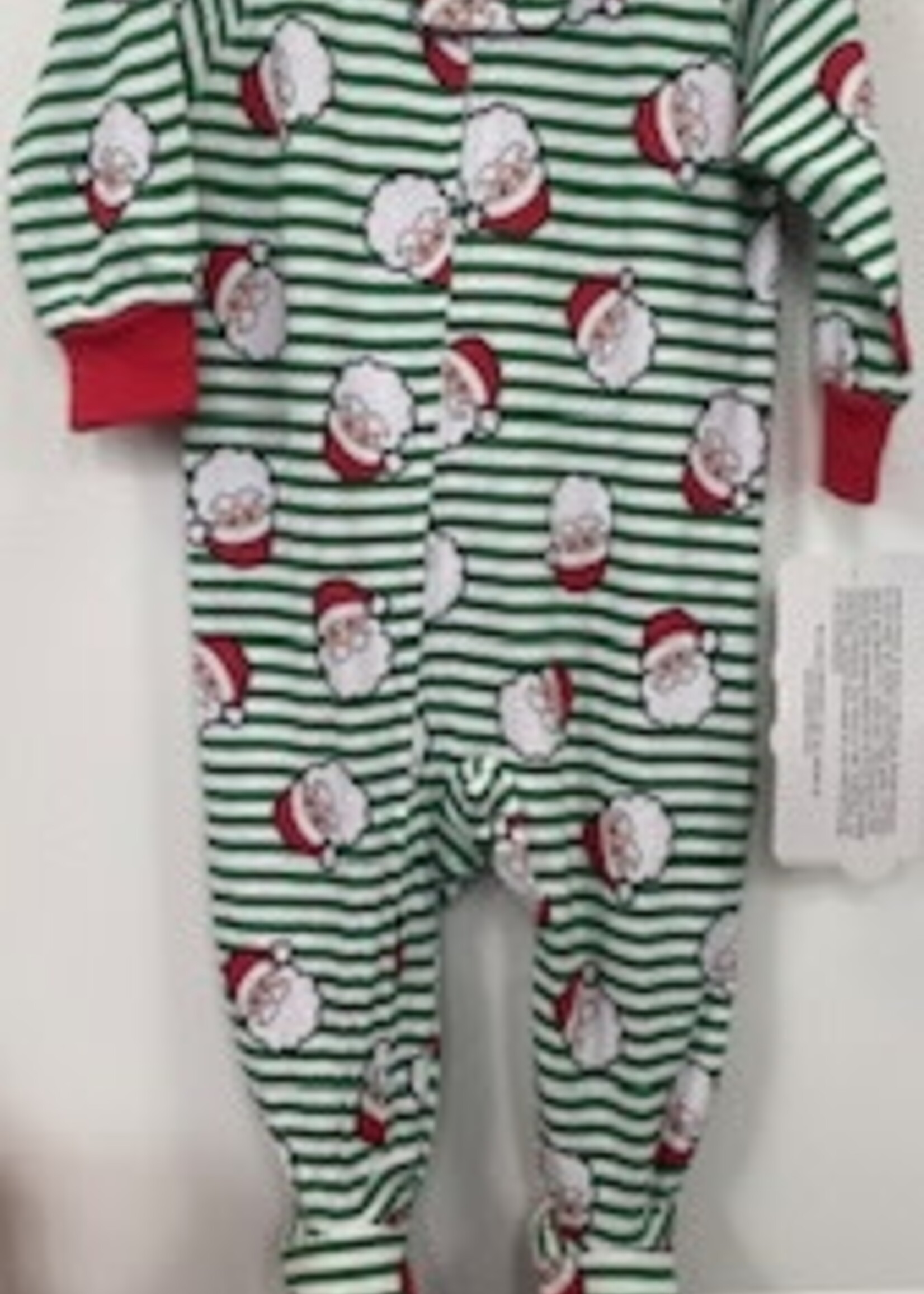Sara's Prints Boys Green/White Stripe Santa Footed PJs