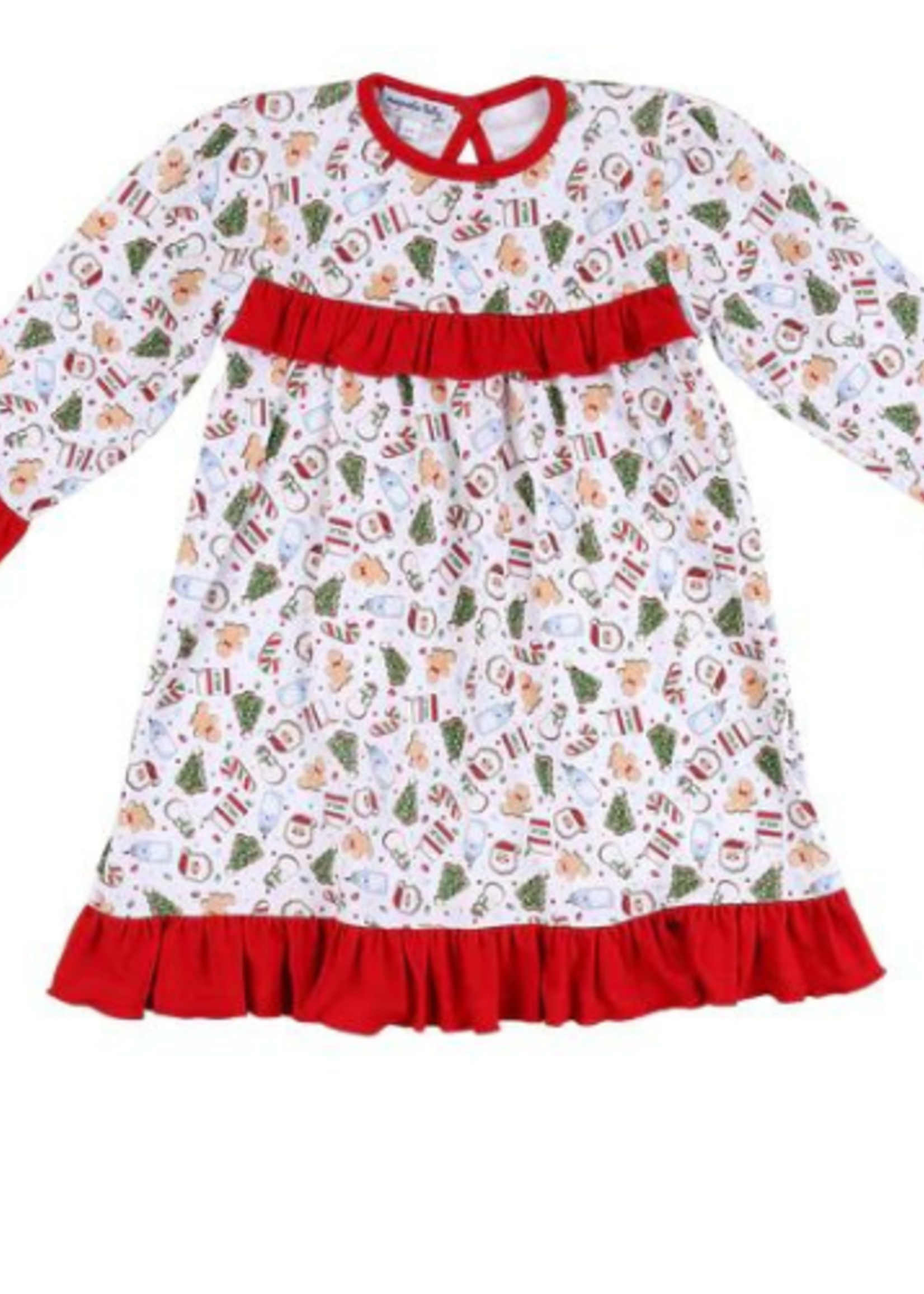 Magnolia Baby White LS w/ Red Ruffles  Cookie Exchange Toddler Dress