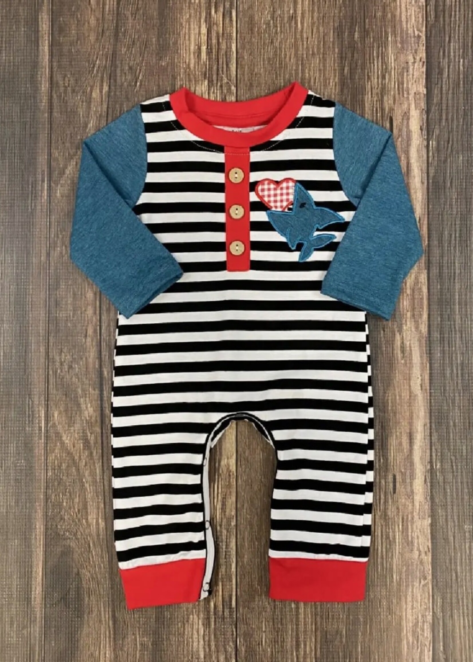 The Hair Bow Company Boy's Valentines Shark Striped Romper