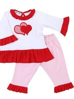 Magnolia Baby Red Heart Applique Ruffle 2 pc Pant Set