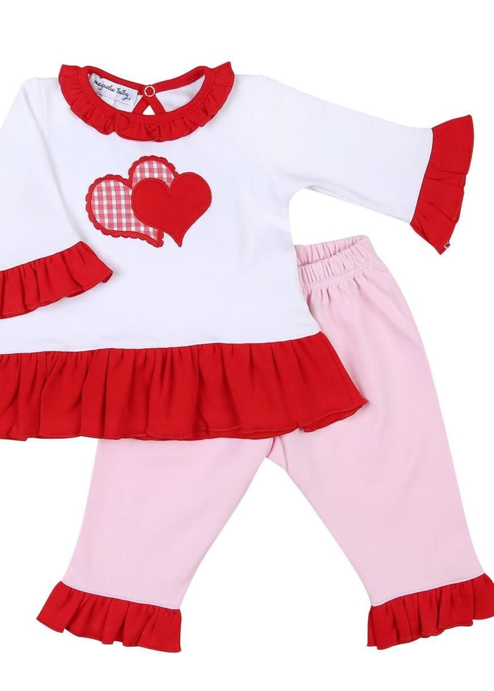 Magnolia Baby Red Heart Applique Ruffle 2 pc Pant Set