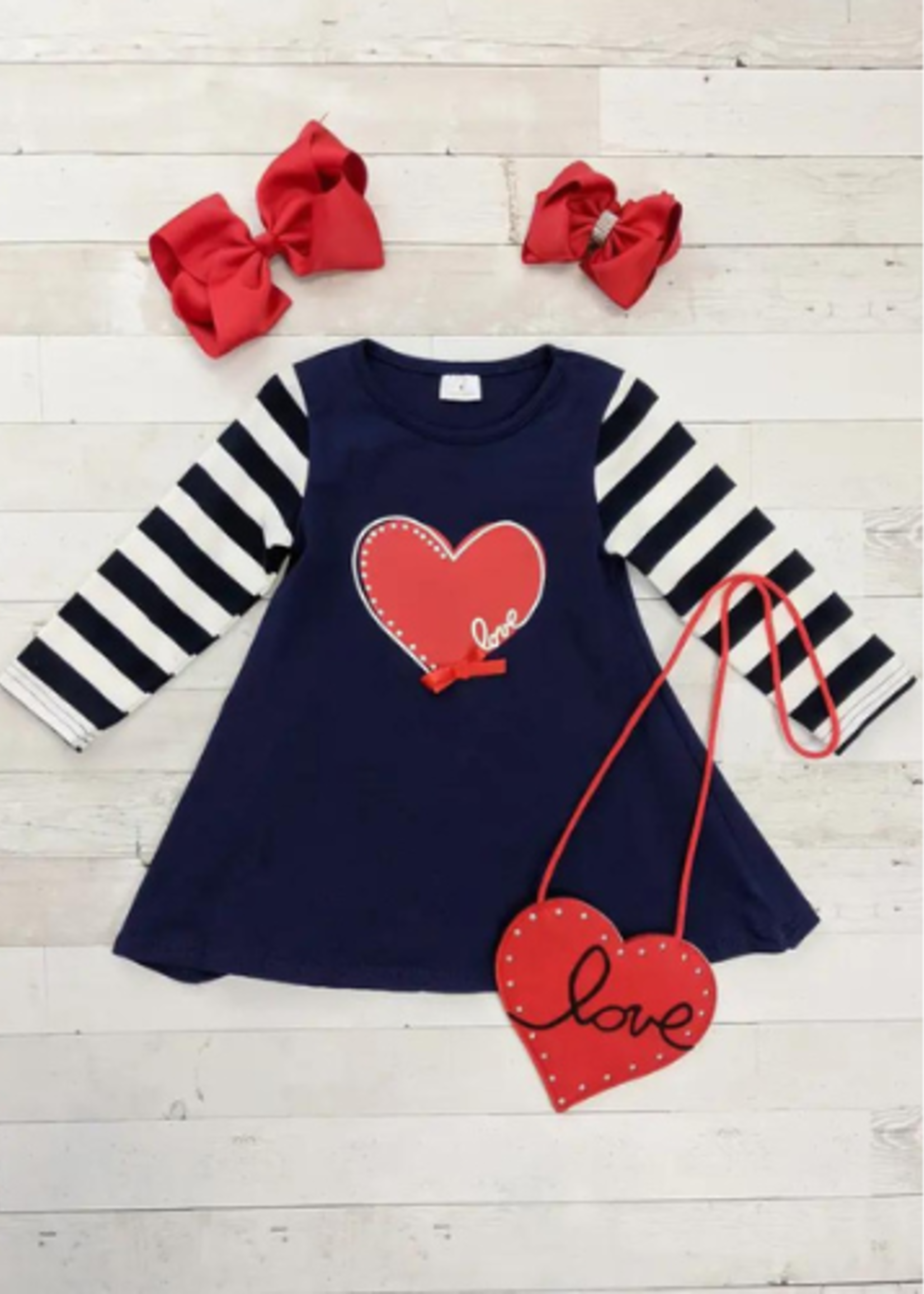 The Hair Bow Company Navy Love Heart Raglan Tunic