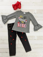 The Hair Bow Company It's All About the XOXO Ruffle Cuff Top & Hearts Jeans