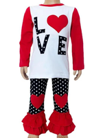 LOVE Shirt Heart Ruffle Pants Kid Valentines Day Set