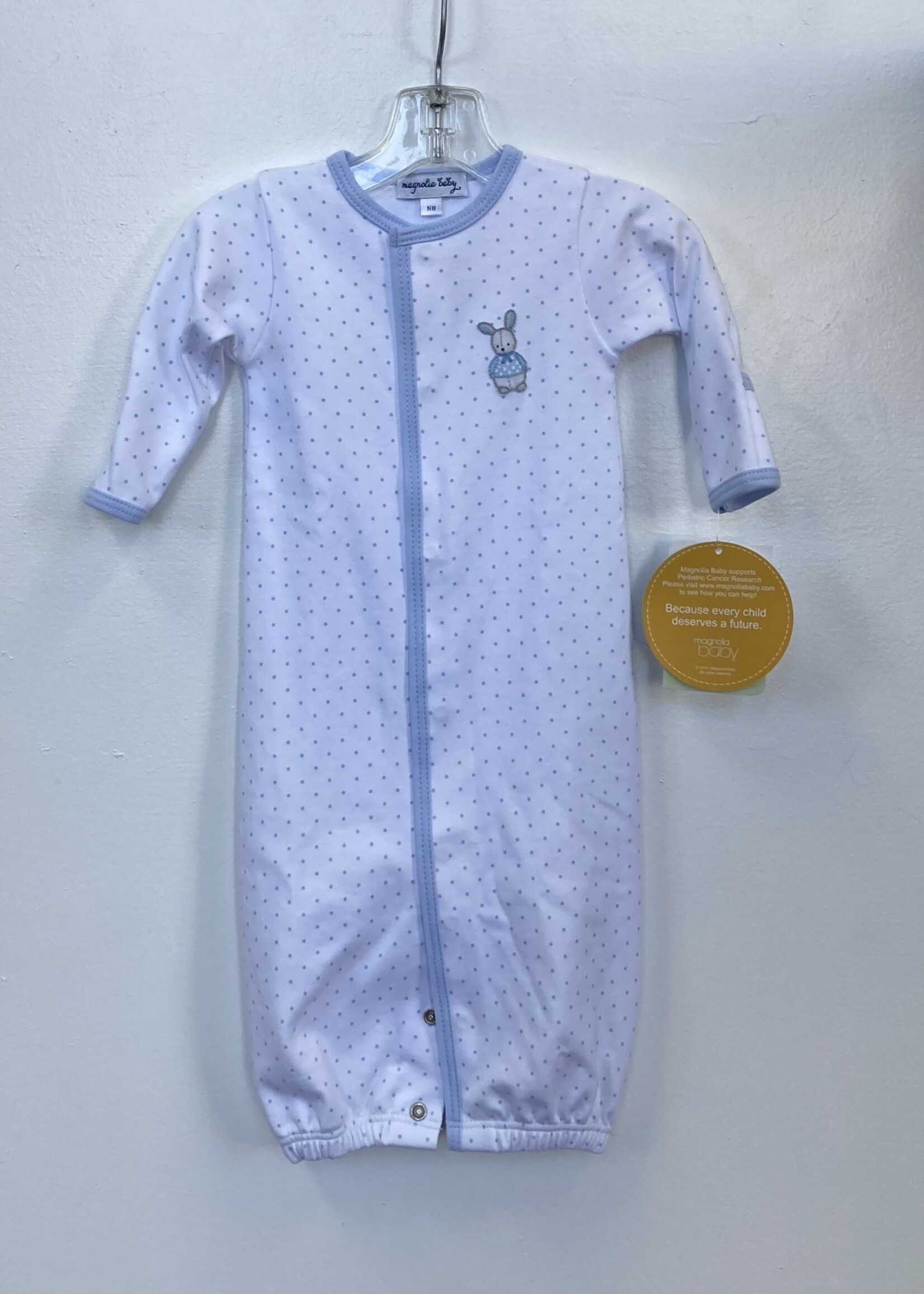 Magnolia Baby Blue Dot Gown w/Blue Trim & Bunny Applique