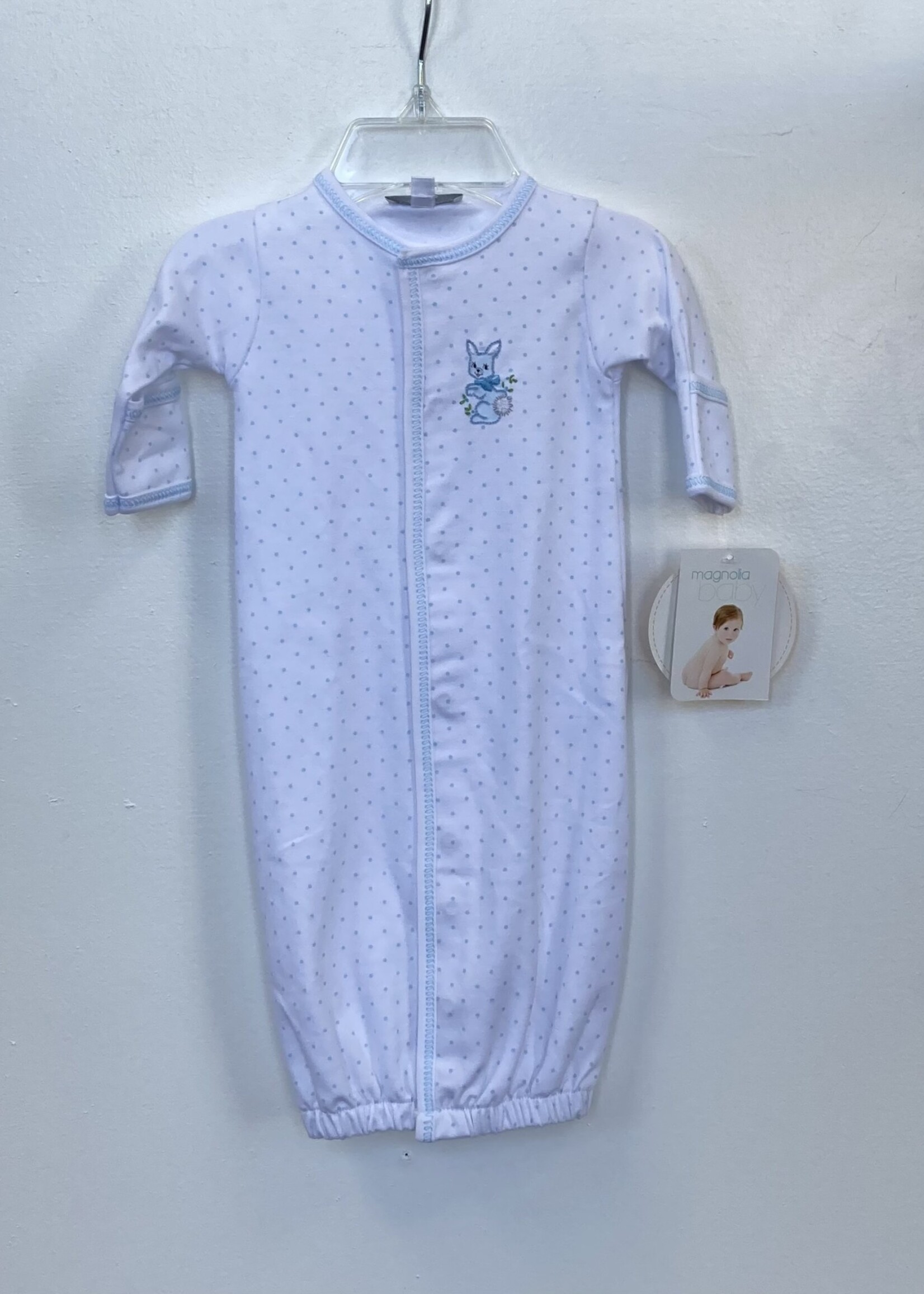 Magnolia Baby Blue Dot Gown w/Bunny Applique NB